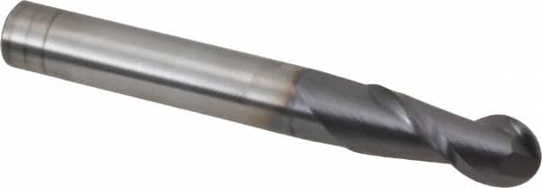 Accupro - 5/16" Diam, 13/16" LOC, 2 Flute Solid Carbide Ball End Mill - AlTiN Finish, Single End, 2-1/2" OAL, 5/16" Shank Diam, Spiral Flute - Americas Industrial Supply