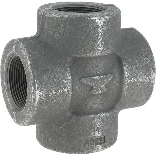 Made in USA - Size 1-1/2", Class 3,000, Forged Carbon Steel Black Pipe Cross - 3,000 psi, Threaded End Connection - Americas Industrial Supply