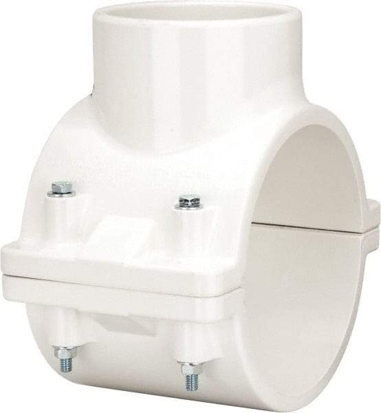 Value Collection - 6 x 4" PVC Plastic Pipe Clamp On Saddle with EPDM O-Ring - Schedule 40, Pipe O.D. x Soc End Connections - Americas Industrial Supply