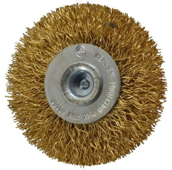 Value Collection - 2" OD, 1/4" Shank Diam, Crimped Brass Wheel Brush - 5/16" Face Width, 1/2" Trim Length, 0.012" Filament Diam, 20,000 RPM - Americas Industrial Supply