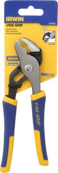 Irwin - 6" OAL, 1" Max Capacity, 4 Position Groove Joint Tongue & Groove Pliers - Serrated Pipe Straight Jaws, Curved Head, ProTouch Handles - Americas Industrial Supply