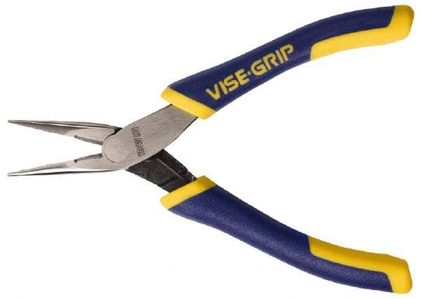 Irwin - 5-1/4" OAL, 15/16" Jaw Length x 1/4" Jaw Width, Long Nose Side Cutting Pliers - Serrated Jaw, Standard Head, ProTouch Handles, with Spring - Americas Industrial Supply