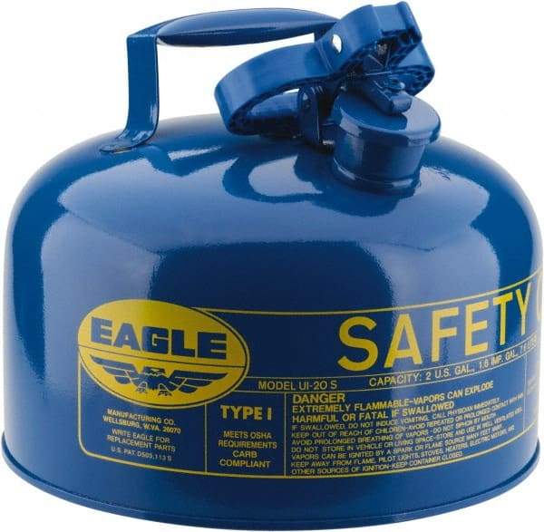 Eagle - 2 Gal Galvanized Steel Type I Safety Can - 9-1/2" High x 11-1/4" Diam, Blue - Americas Industrial Supply