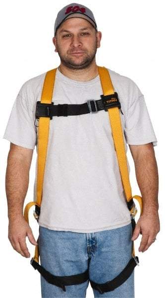 Miller - 400 Lb Capacity, Size Universal, Full Body Construction Safety Harness - Polyester, Mating Leg Strap, Mating Chest Strap, Yellow/Black - Americas Industrial Supply