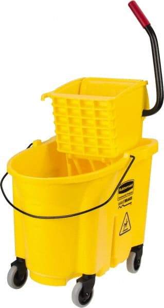 Rubbermaid - 35 Qt Plastic Bucket & Wringer - 20.1" Long x 17.4" High x 15.7" Wide, Yellow - Americas Industrial Supply