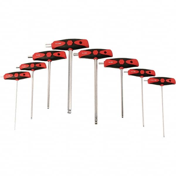 Wiha - 1 Piece, Ergo Dual Component Ball End & T-Handle Driver Hex Key Set - 2 to 10mm Range, Dual Composite - Americas Industrial Supply