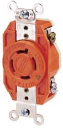 Leviton - 250 VAC, 20 Amp, L6-20R NEMA Configuration, Orange, Industrial Grade, Isolated Ground Single Receptacle - 1 Phase, 2 Poles, 3 Wire, Flush Mount - Americas Industrial Supply