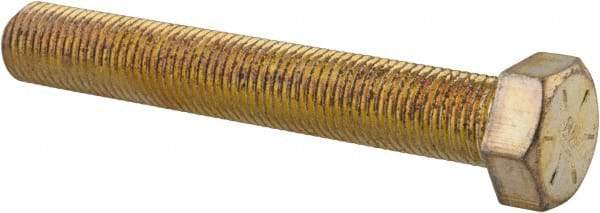 Made in USA - 3/8-24 UNF, 2-1/2" Length Under Head Hex Head Cap Screw - Fully Threaded, Grade 8 Alloy Steel, Zinc Yellow Dichromate Finish, 9/16" Hex - Americas Industrial Supply