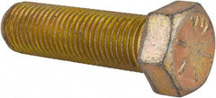 Made in USA - 7/16-20 UNF, 1-1/2" Length Under Head Hex Head Cap Screw - Fully Threaded, Grade 8 Alloy Steel, Zinc Yellow Dichromate Finish, 5/8" Hex - Americas Industrial Supply