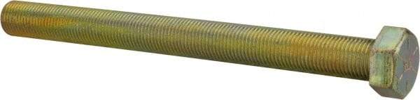 Made in USA - 1/2-20 UNF, 5-1/2" Length Under Head Hex Head Cap Screw - Fully Threaded, Grade 8 Alloy Steel, Zinc Yellow Dichromate Finish, 3/4" Hex - Americas Industrial Supply