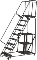 Ballymore - 123" 9 Step Ladder - Safety Stock Picking Ladder, 450 Lb Capacity, 90" Platform Height, 32" Base Width x 74" Depth, Expanded Metal Tread - Americas Industrial Supply