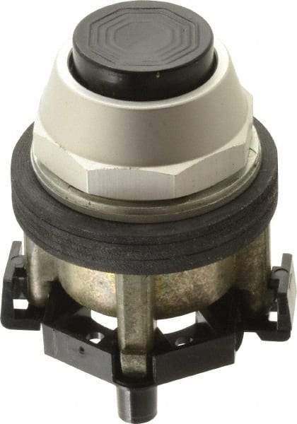 Eaton Cutler-Hammer - 30-1/2mm Mount Hole, Extended Straight, Pushbutton Switch Only - Round, Black Pushbutton, Nonilluminated, Momentary (MO), Corrosion Resistant, Oiltight and Watertight - Americas Industrial Supply