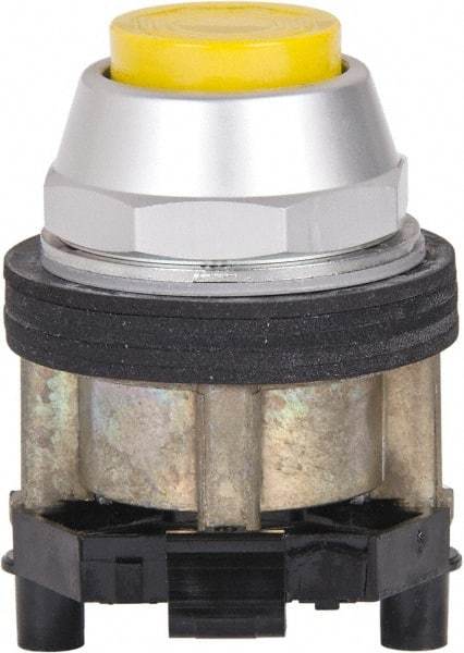Eaton Cutler-Hammer - 30-1/2mm Mount Hole, Extended Straight, Pushbutton Switch - Yellow Pushbutton, Nonilluminated, Momentary (MO) - Americas Industrial Supply