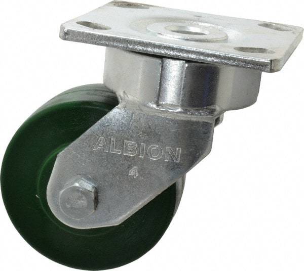 Albion - 4" Diam x 2" Wide x 5-5/8" OAH Top Plate Mount Swivel Caster - Polyurethane, 1,000 Lb Capacity, Precision Sealed Bearing, 4 x 4-1/2" Plate - Americas Industrial Supply