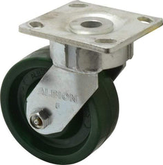 Albion - 5" Diam x 2" Wide x 6-1/2" OAH Top Plate Mount Swivel Caster - Polyurethane, 1,000 Lb Capacity, Roller Bearing, 4 x 4-1/2" Plate - Americas Industrial Supply
