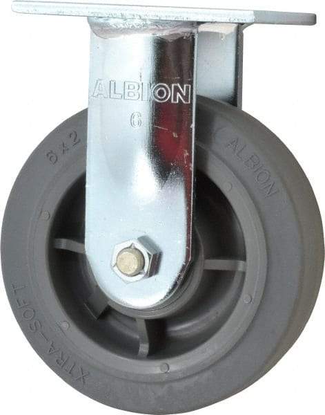 Albion - 6" Diam x 2" Wide x 7-1/2" OAH Top Plate Mount Rigid Caster - Soft Rubber, 600 Lb Capacity, Precision Sealed Bearing, 4 x 4-1/2" Plate - Americas Industrial Supply