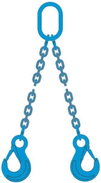 Pewag - 10' Long, 18,400 Lb Basket Capacity, 10,600 Lb Vertical Capacity, 2 Ply, Alloy Steel Web Sling - 10,600 Lb Choker Capacity, DOS Chain Sling, 3/8" Diam Chain, Blue, with 2 Grab Hooks & Master Link - Americas Industrial Supply