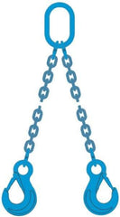 Pewag - 10' Long, 18,400 Lb Basket Capacity, 10,600 Lb Vertical Capacity, 2 Ply, Alloy Steel Web Sling - 10,600 Lb Choker Capacity, DOS Chain Sling, 3/8" Diam Chain, Blue, with 2 Grab Hooks & Master Link - Americas Industrial Supply