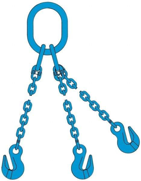 Pewag - 5' Long, 27,500 Lb Basket Capacity, 10,600 Lb Vertical Capacity, 3 Ply, Alloy Steel Web Sling - 10,600 Lb Choker Capacity, TOG Chain Sling, 3/8" Diam Chain, Blue, with 3 Grab Hooks & Master Link - Americas Industrial Supply