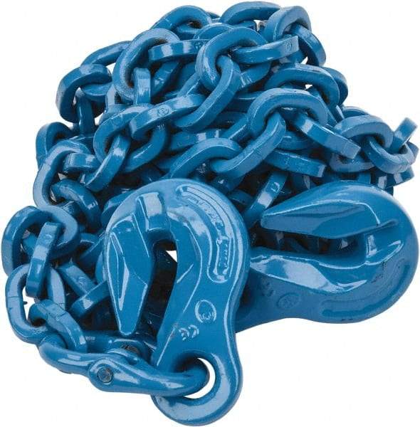 Pewag - 10' Long, 5,200 Lb Basket Capacity, 5,200 Lb Vertical Capacity, 1 Ply, Alloy Steel Web Sling - 4,500 Lb Choker Capacity, SGG Chain Sling, 9/32" Diam Chain, Blue, with 1 Grab Hook on Each End - Americas Industrial Supply