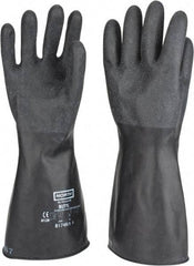North - Size L (9), 14" Long, 17 mil Thick, Butyl Chemical Resistant Gloves - Textured Finish, Rolled Cuff, Black - Americas Industrial Supply