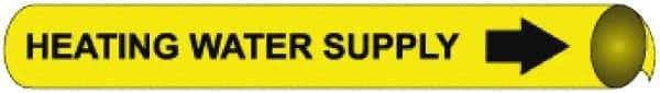 NMC - Pipe Marker with Heating Water Supply Legend and Arrow Graphic - 10 to 10" Pipe Outside Diam, Black on Yellow - Americas Industrial Supply