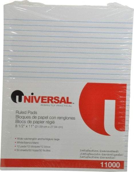 UNIVERSAL - 50 Sheet, 8-1/2 x 11", Glue Top Ruled Writing Pad - White - Americas Industrial Supply