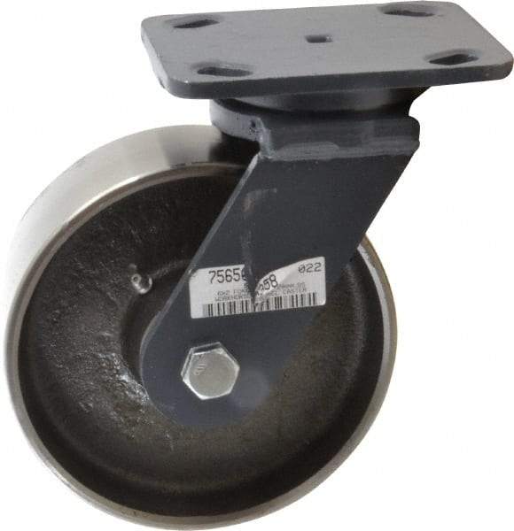 Hamilton - 6" Diam x 2" Wide x 7-1/2" OAH Top Plate Mount Swivel Caster - Forged Steel, 2,000 Lb Capacity, Roller Bearing, 4 x 5" Plate - Americas Industrial Supply