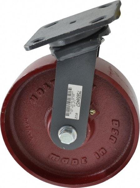 Hamilton - 8" Diam x 2" Wide x 9-1/2" OAH Top Plate Mount Swivel Caster - Cast Iron, 1,500 Lb Capacity, Roller Bearing, 4 x 5" Plate - Americas Industrial Supply