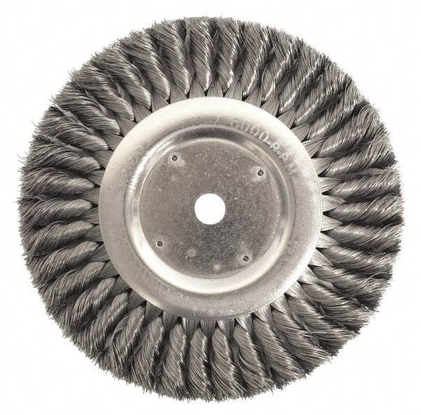 Weiler - 12" OD, 2" Arbor Hole, Knotted Steel Wheel Brush - 1-1/4" Face Width, 2-3/4" Trim Length, 0.023" Filament Diam, 3,600 RPM - Americas Industrial Supply