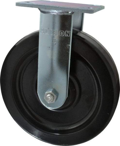 Albion - 8" Diam x 2" Wide x 9-1/2" OAH Top Plate Mount Rigid Caster - Phenolic, 1,250 Lb Capacity, Roller Bearing, 4 x 4-1/2" Plate - Americas Industrial Supply