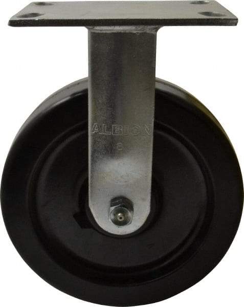 Albion - 8" Diam x 2" Wide x 10-1/8" OAH Top Plate Mount Rigid Caster - Phenolic, 1,400 Lb Capacity, Roller Bearing, 4-1/2 x 6-1/4" Plate - Americas Industrial Supply