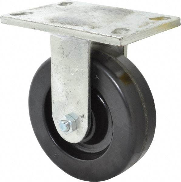 Albion - 6" Diam x 2" Wide x 7-1/2" OAH Top Plate Mount Rigid Caster - Phenolic, 1,200 Lb Capacity, Roller Bearing, 5 x 6-1/4" Plate - Americas Industrial Supply