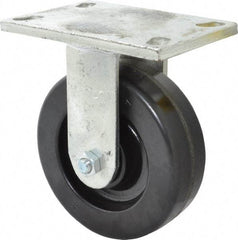 Albion - 6" Diam x 2" Wide x 7-1/2" OAH Top Plate Mount Rigid Caster - Phenolic, 1,200 Lb Capacity, Roller Bearing, 5 x 6-1/4" Plate - Americas Industrial Supply