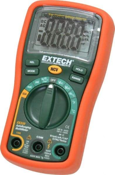 Extech - EX330, CAT III, 600 VAC/VDC, Digital Auto Ranging Multimeter - 40 mOhm, Measures Voltage, Capacitance, Current, Frequency, Resistance, Temperature - Americas Industrial Supply