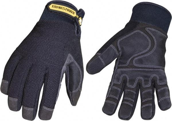 Youngstown - Size L (9) Synthetic Suede Cold Protection & Waterproof Work Gloves - For Mechanic's & Lifting, Uncoated, Hook & Loop Cuff, Full Fingered, Black, Paired - Americas Industrial Supply