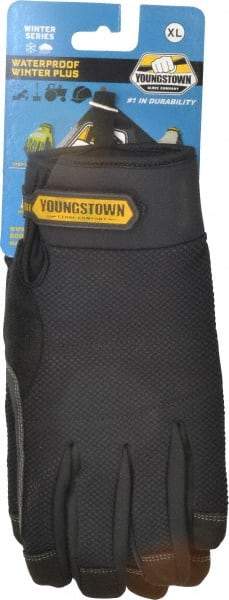 Youngstown - Size XL (10) Synthetic Suede Cold Protection & Waterproof Work Gloves - For Mechanic's & Lifting, Uncoated, Hook & Loop Cuff, Full Fingered, Black, Paired - Americas Industrial Supply