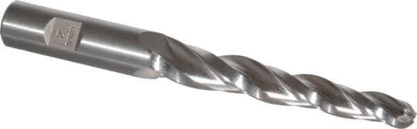 Made in USA - 2° Taper Angle per Side, 3/8" Small End Diam, 3-1/4" LOC, High Speed Steel 3 Flute Tapered Ball End Mill - 5-1/2" OAL, 5/8" Shank Diam - Americas Industrial Supply