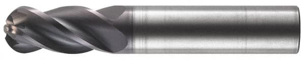 RobbJack - 12mm Diam, 25mm LOC, 4 Flute Solid Carbide Ball End Mill - AlTiN Finish, Single End, 83mm OAL, 12mm Shank Diam, Spiral Flute - Americas Industrial Supply