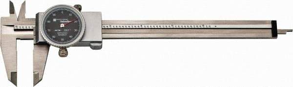 TESA Brown & Sharpe - 0" to 6" Range, 0.001" Graduation, 0.1" per Revolution, Dial Caliper - Black Face, 1.5" Jaw Length, Accurate to 0.02mm/0.03mm - Americas Industrial Supply
