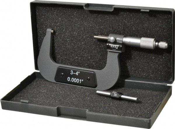 Value Collection - 3 to 4" Range, 0.0001" Graduation, Mechanical Outside Micrometer - Ratchet Stop Thimble, Digital Counter - Americas Industrial Supply