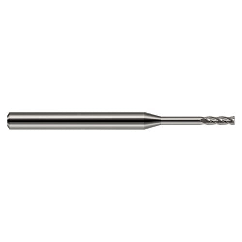 Miniature End Mills - Long Reach, Standard Flute - 0.1180″ Cutter Diameter × 0.3540″ Length of Cut × 0.9500″ Reach Carbide Square End Mill, 4 Flutes - Exact Industrial Supply