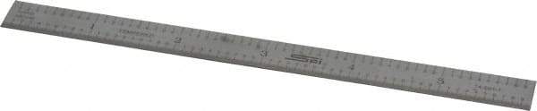 SPI - 6" Long, 1/100, 1/10" and 0.5, 1mm Graduation, Flexible Steel Rule - Decimal/Metric Graduation Style, 1/2" Wide, Silver, Satin Chrome Finish - Americas Industrial Supply
