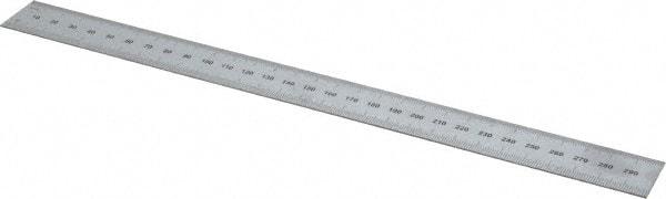 SPI - 12" Long, 0.5, 1mm Graduation, Rigid Steel Rule - Metric Graduation Style, 1" Wide, Silver, Satin Chrome Finish - Americas Industrial Supply