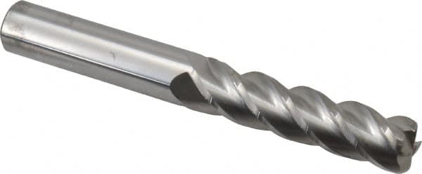 Accupro - 1/2", 4 Flute, Single End, Solid Carbide, 0.09" Corner Radius End Mill - 4" OAL, 40° Helix, Right Hand Flute, 2" LOC, Right Hand Cut - Americas Industrial Supply
