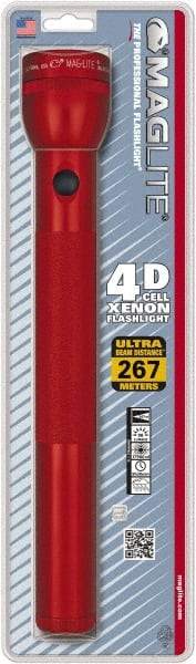 Mag-Lite - Krypton Bulb, 98 Lumens, Industrial/Tactical Flashlight - Red Aluminum Body, 4 D Batteries Not Included - Americas Industrial Supply