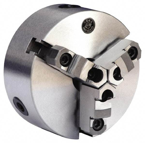 Gibraltar - 3 Jaws, 6" Diam, Self Centering Manual Lathe Chuck - D1-4 Mount Spindle, Reversible, 1.5748" Through Hole Diam, 0.0012" Axial Runout, 0.0012" Radial Runout, Forged Steel - Americas Industrial Supply
