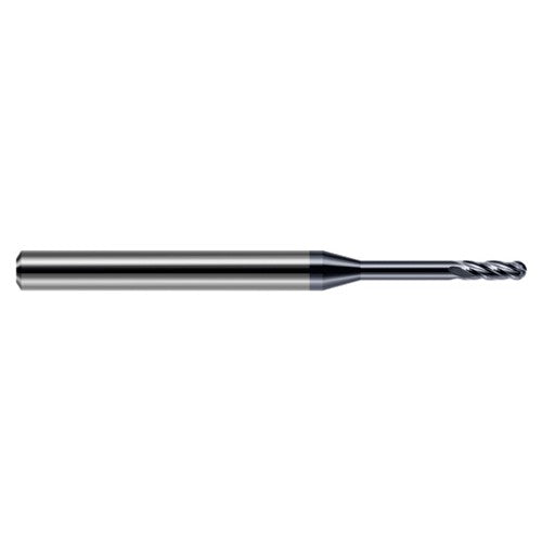 0.03″ Dia. × 1/8″ Shank × 0.09″ DOC × 1-1/2″ OAL, Carbide AlTiN, Standard , 4 Flute, Ballnose End Mill - Exact Industrial Supply