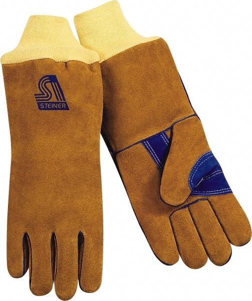 Steiner - Size L Cotton/Foam Lined Cowhide Welding Glove - 13-1/2" OAL, Knit Wrist Cuff, Wing Thumb, For General Welding - Americas Industrial Supply