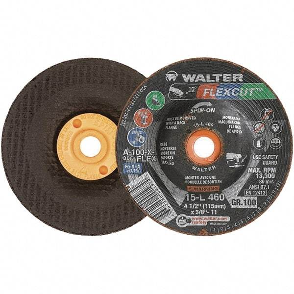 WALTER Surface Technologies - 4-1/2" Diam x 5/8" Hole, 100 Grit Surface Grinding Wheel - Aluminum Oxide, Fine Grade, 13,300 Max RPM - Americas Industrial Supply